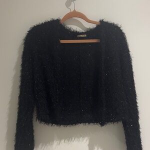 Black Fuzzy Women's Cardigan
